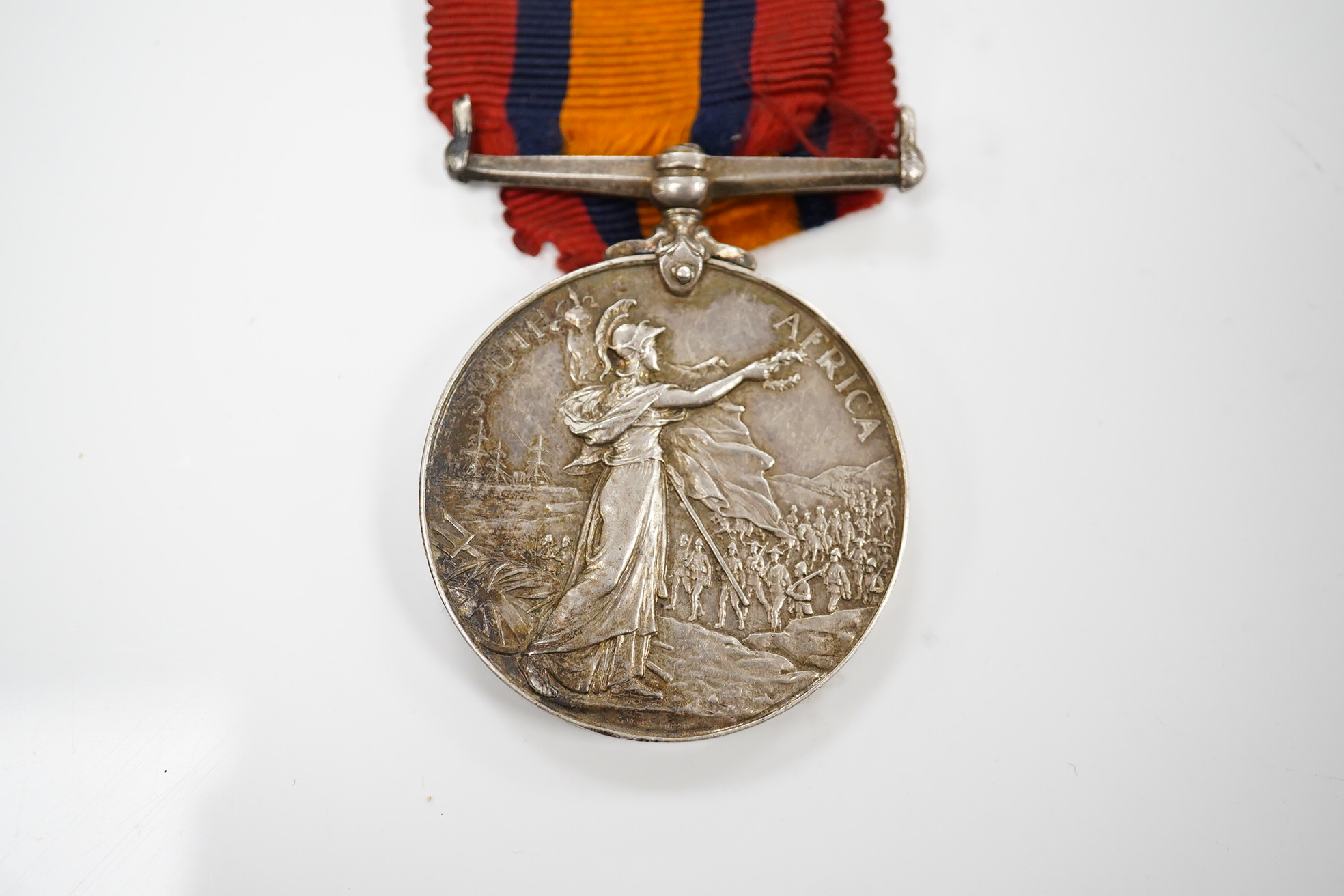 A Queen's South Africa Medal with Relief of Kimberley and Modder River clasps to 324 Pte. J.Aitken, ARG: & SUTH: HIGHRS